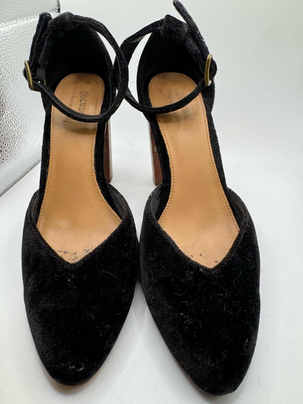 Soludos Black Velvet Pointed-Toe Ankle-Strap Heels